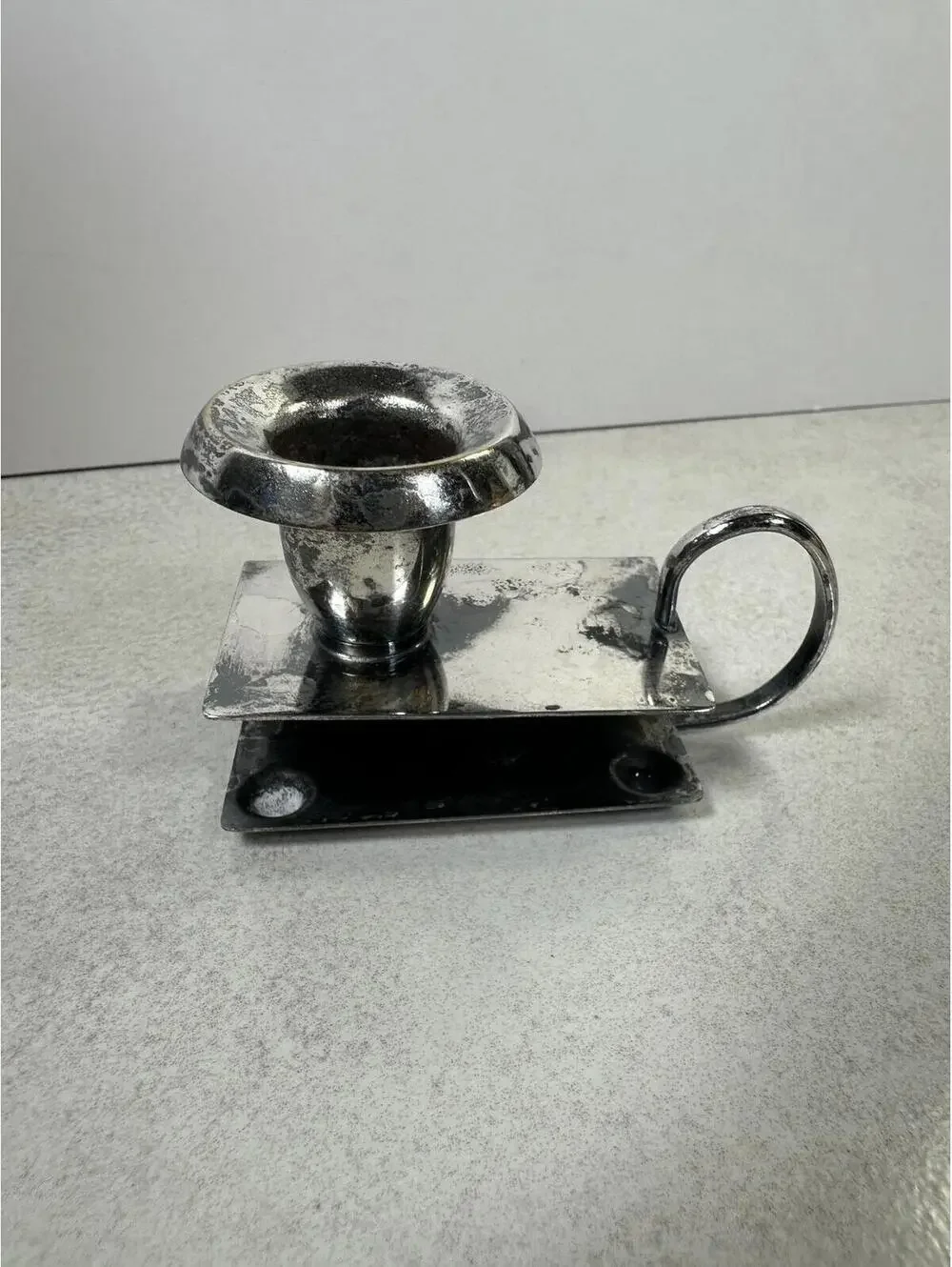 Antique Silver Chamberstick Candle Holder Finger Loop Clip On